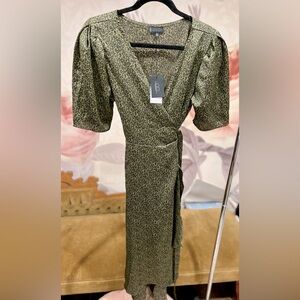 B Collection by Bobeau, Lumi Leopard-Print Midi Wrap Dress, Large Green/Black